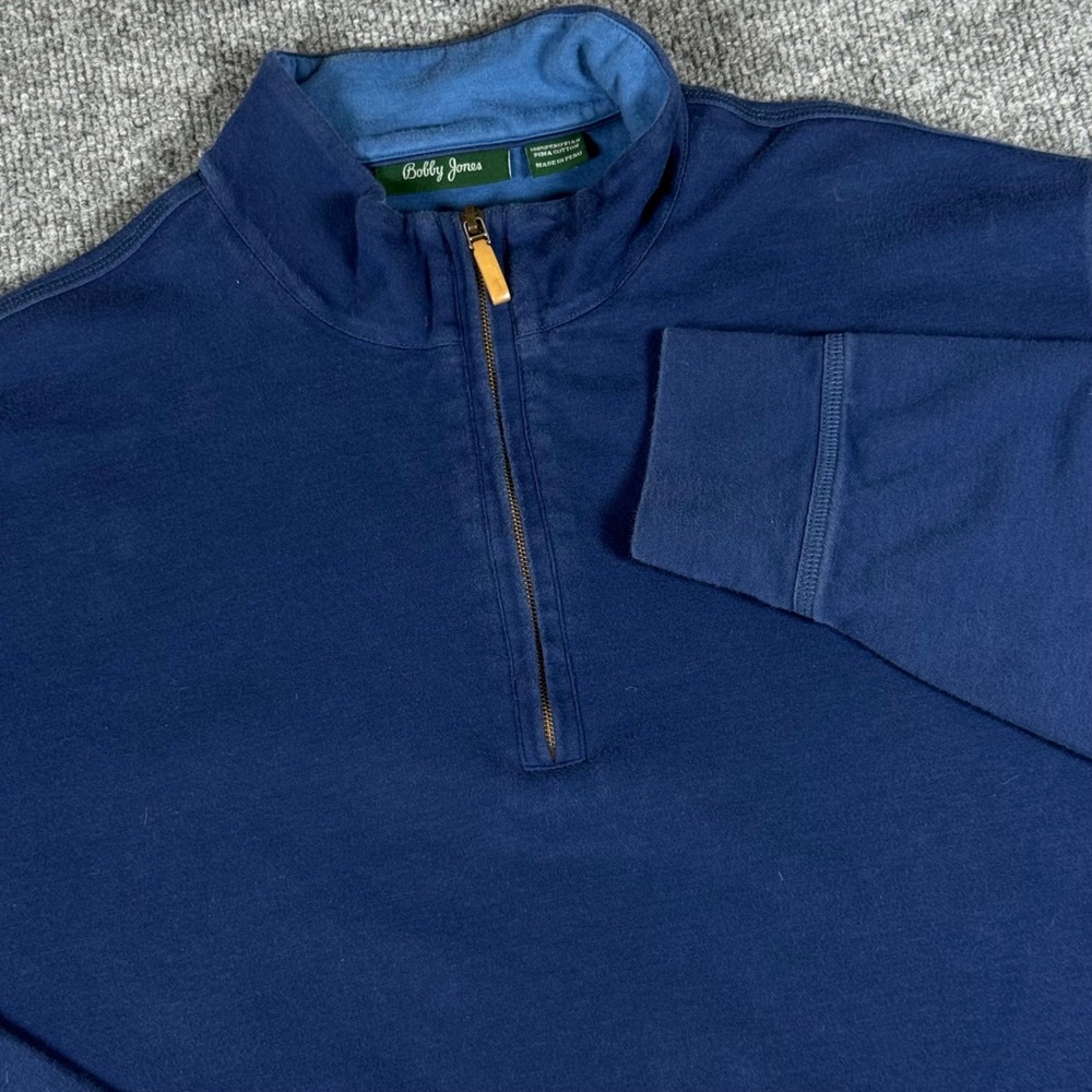 Bobby Jones XL Pullover 1/4 Zip Long Sleeve Golf Shirt Blue Pima Cotton Preppy